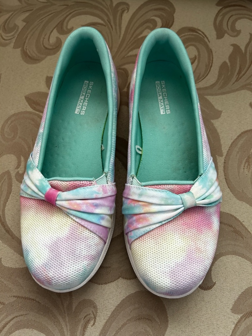 Skechers Women’s 7.5 Pastel Tie-Dye Slip-On Flats Shoes Mint Pink Lavender White - Picture 2 of 7